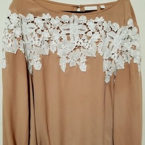 New York & Company Tan flowy Lace Blouse size XL